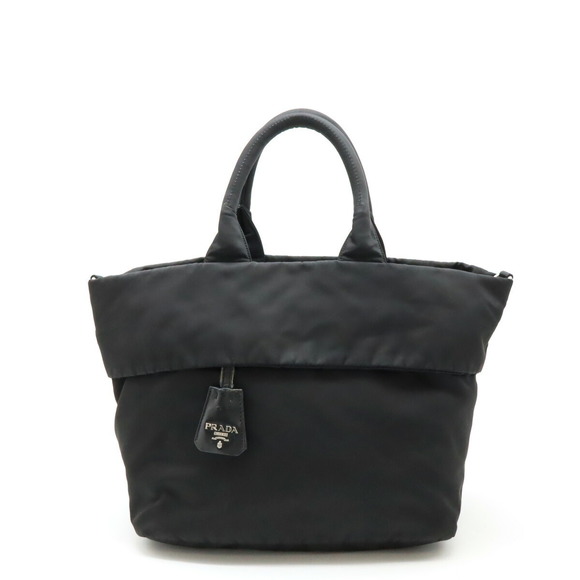 Prada Bag Black Reversible Bag Nylon Shoulder Leather Tote Tessuto Double - Picture 1 of 8